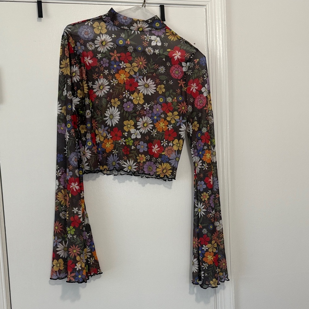 SHEIN Multicolor Floral Mesh Crop Blouse
